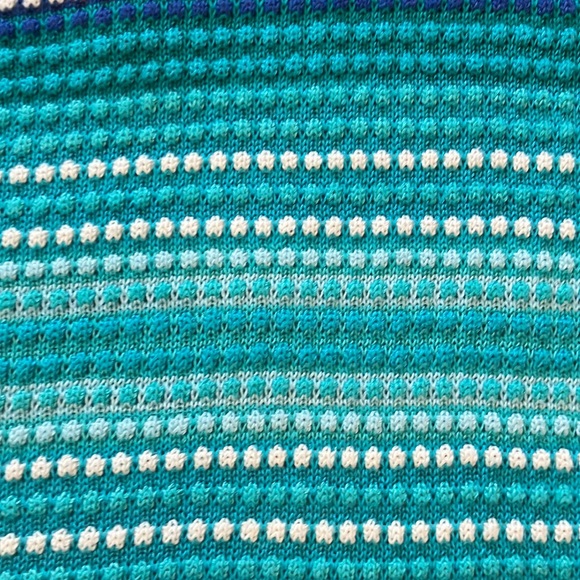 Chaps knit sleeveless top with rounded neckline in shades of teal blue & white - Picture 3 of 14